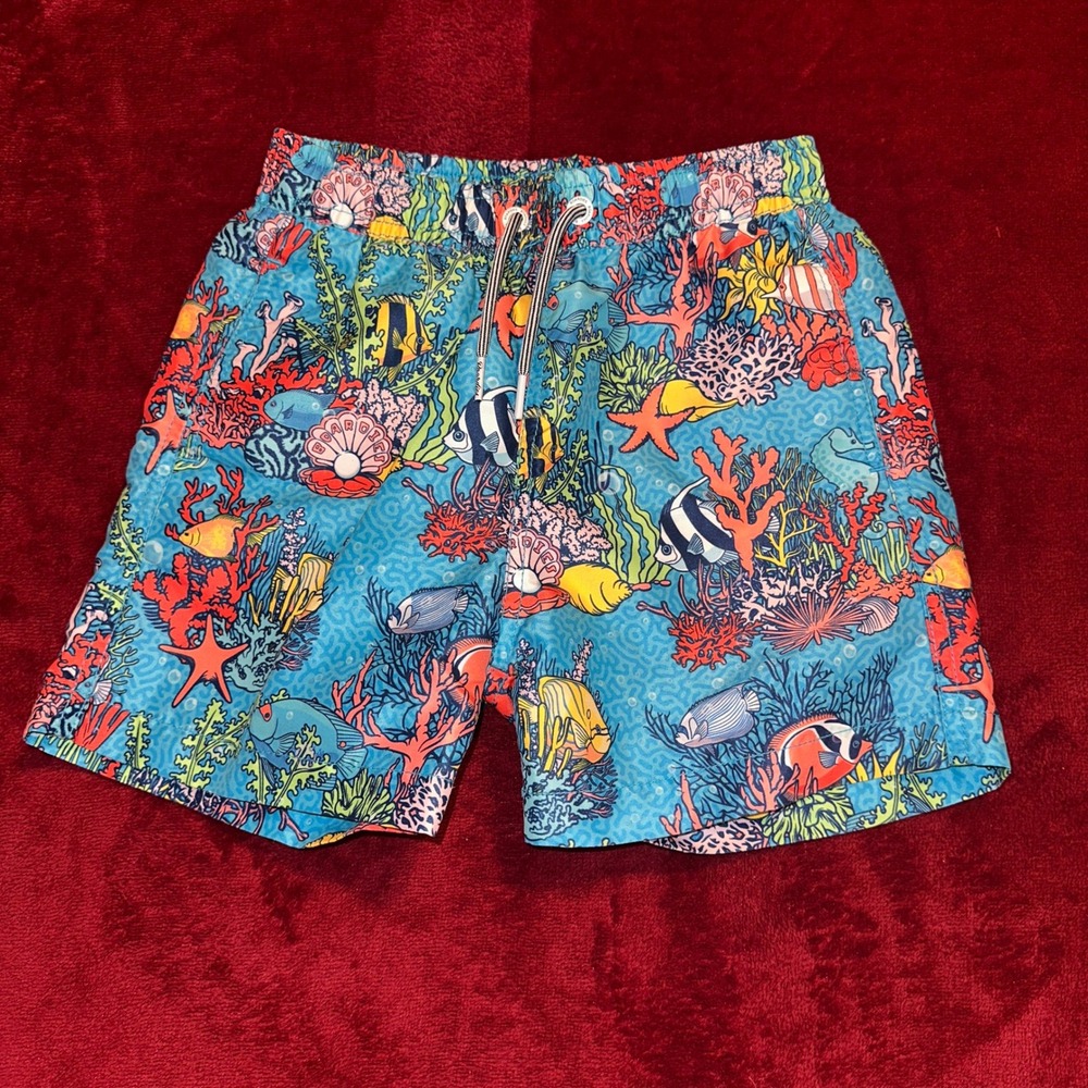 Boardies Kids Blue Coral Reef Tropical Fish Swim Trunks Shorts Size 5-6Y